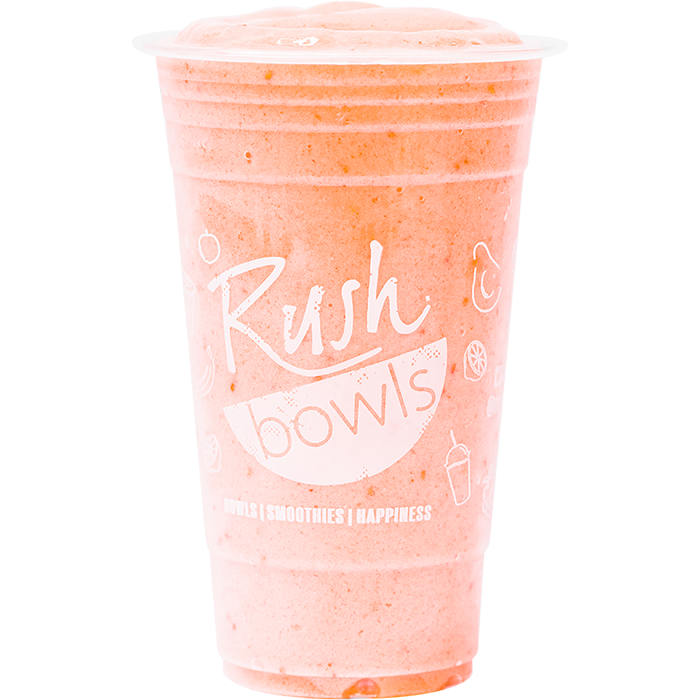 Our light cream orange smoothie with peach, strawberry, banana, and vanilla flavoring. 