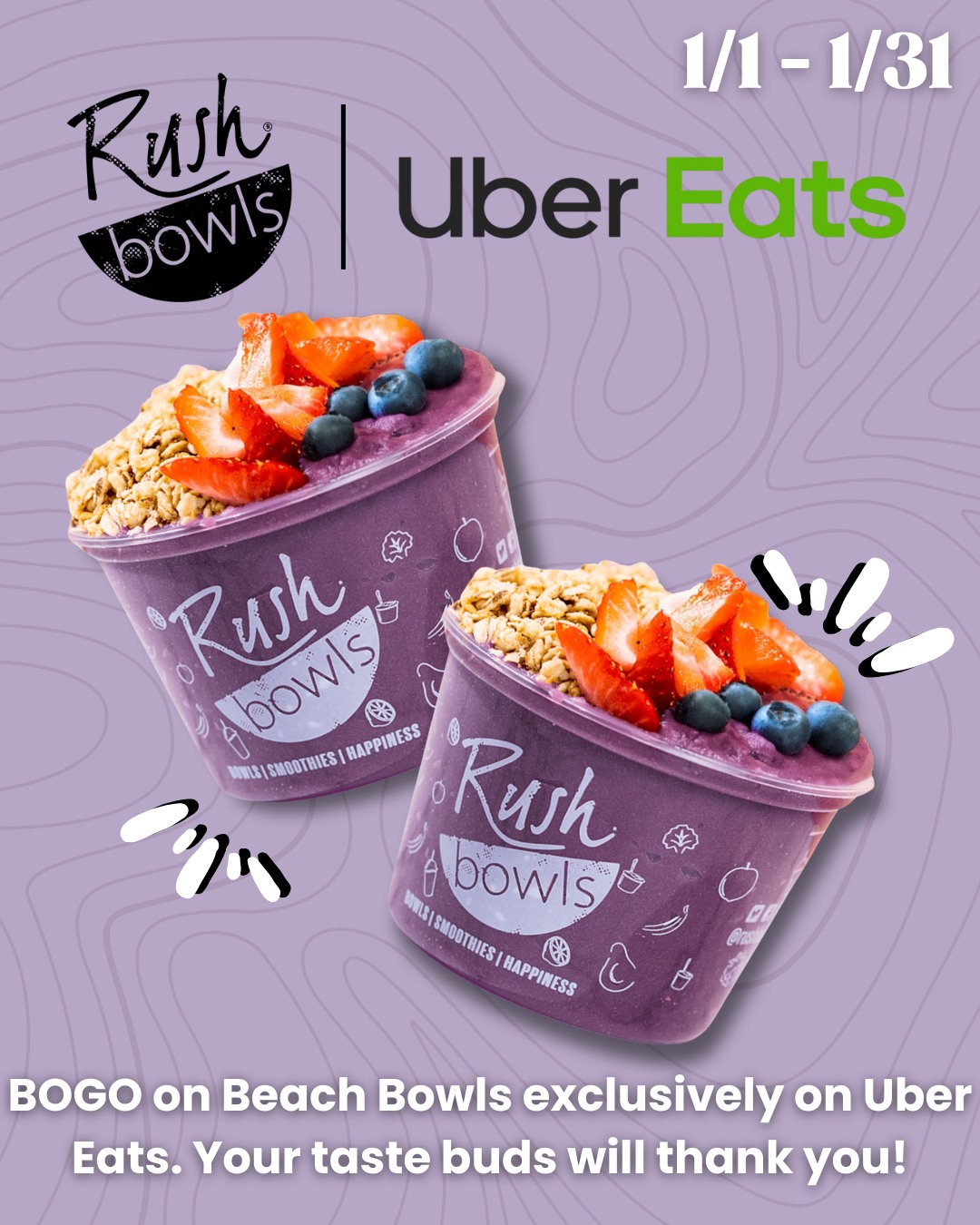 Order one Beach Bowl, get the second FREE ✨
All January long on Uber Eats. Double the flavor, double the fun!