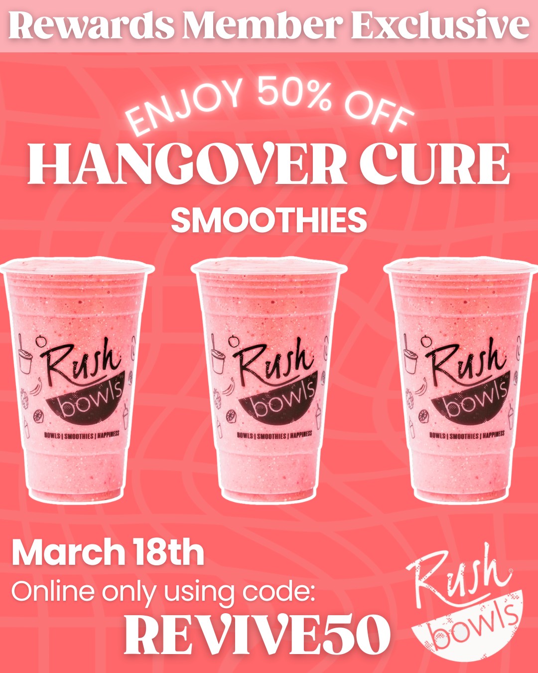 Rough night? We’ve got you 😵‍💫➡️😌
50% OFF Hangover Cure 

💻 Online only, rewards members exclusive (remember to be signed in!)


