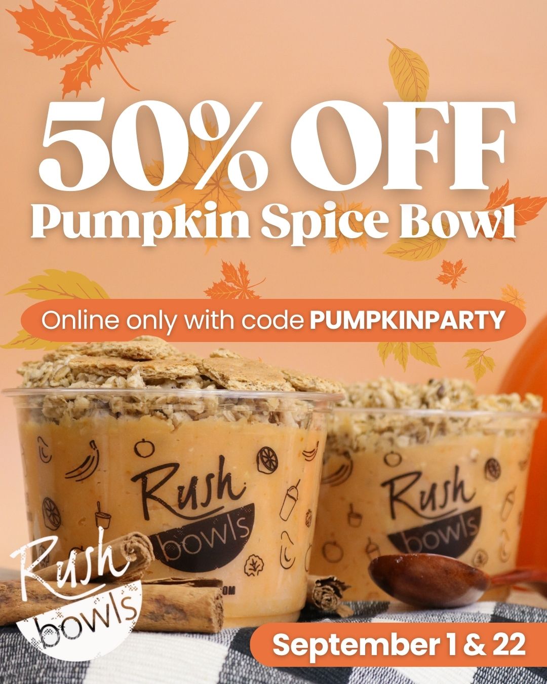 It’s official—pumpkin spice season is here 🙌 Kick it off with 50% off our Pumpkin Spice Bowl Sept 1 & 22!