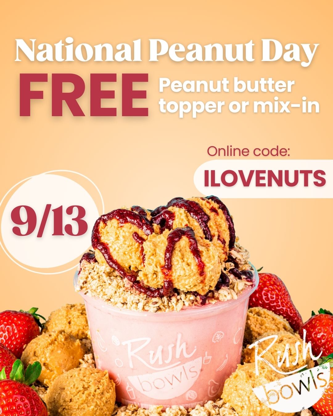 Peanut lovers, this one’s for you! Get free peanut butter topper or mix-in on 9/13 🥜