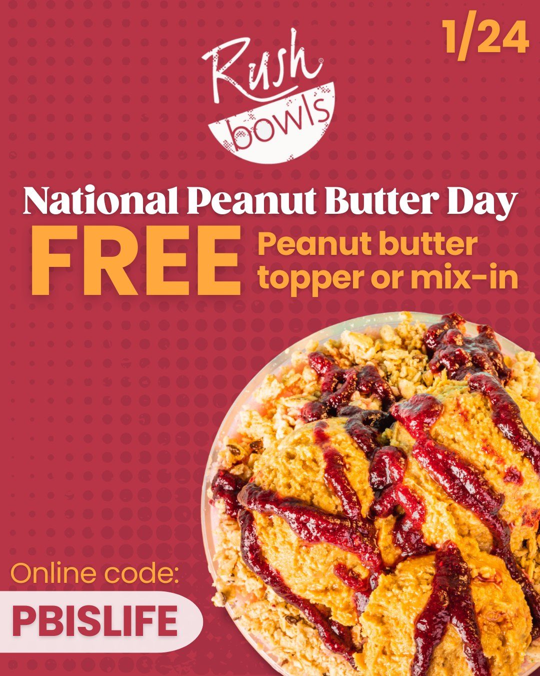 Happy National Peanut Butter Day 🥜🤎
Enjoy a FREE peanut butter topper or mix-in with code PBISLIFE today only!

