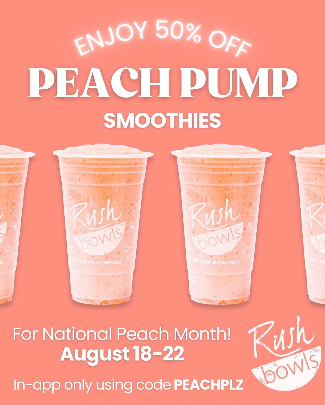 A peach-perfect deal 🍑 50% off Peach Pump smoothies this week only!