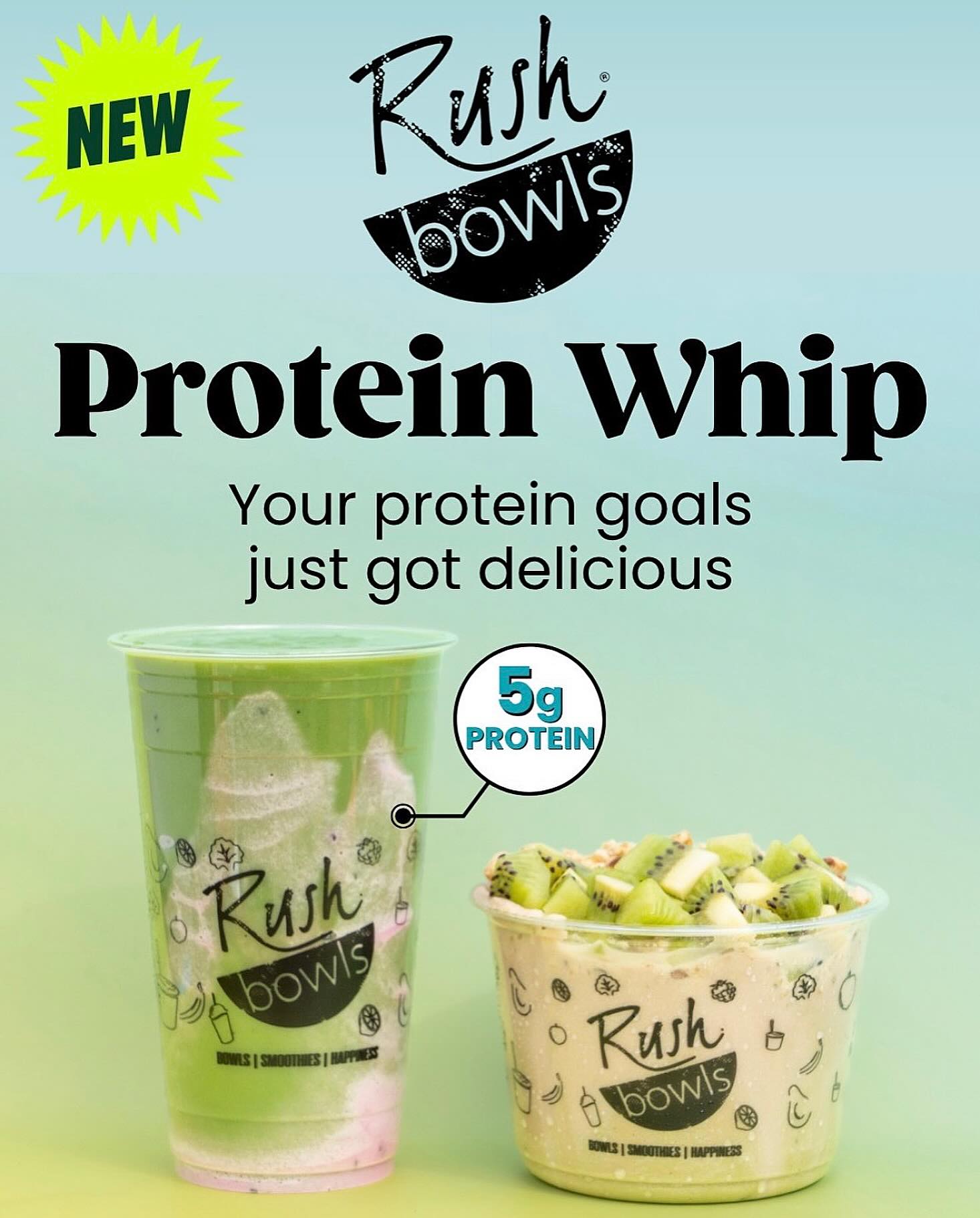 Creamy, protein-packed, and available in 4 crave-worthy flavors 💪
Protein Whips are INCLUDED with every bowl & smoothie for a limited time beginning TOMORROW, May 13th!