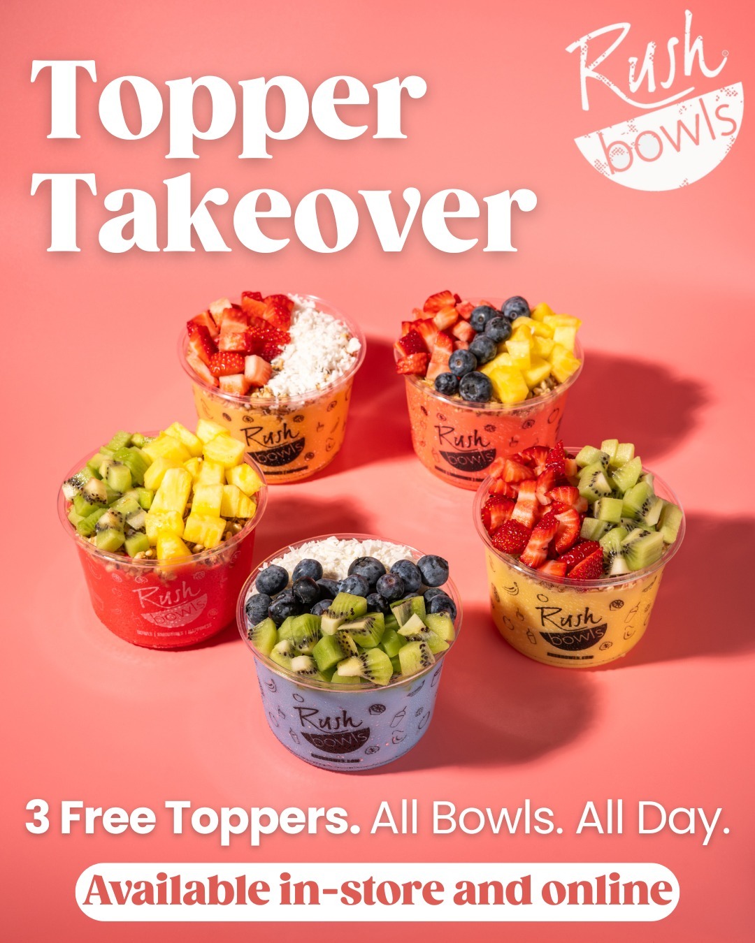 More toppings = more happiness 🤍
Get 3 FREE toppers on any bowl, all day. Load it up.

