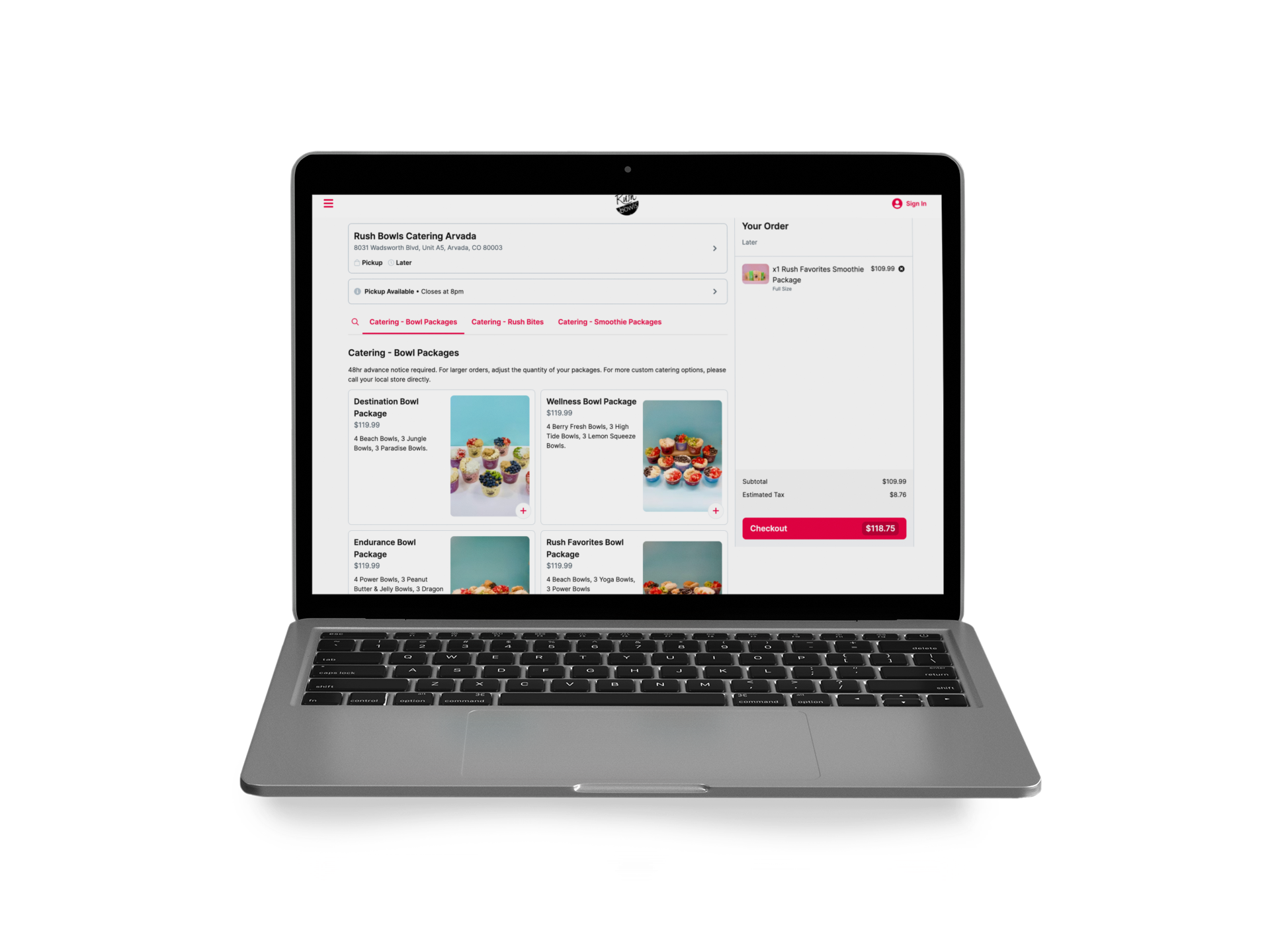 Rush Bowls catering order online portal