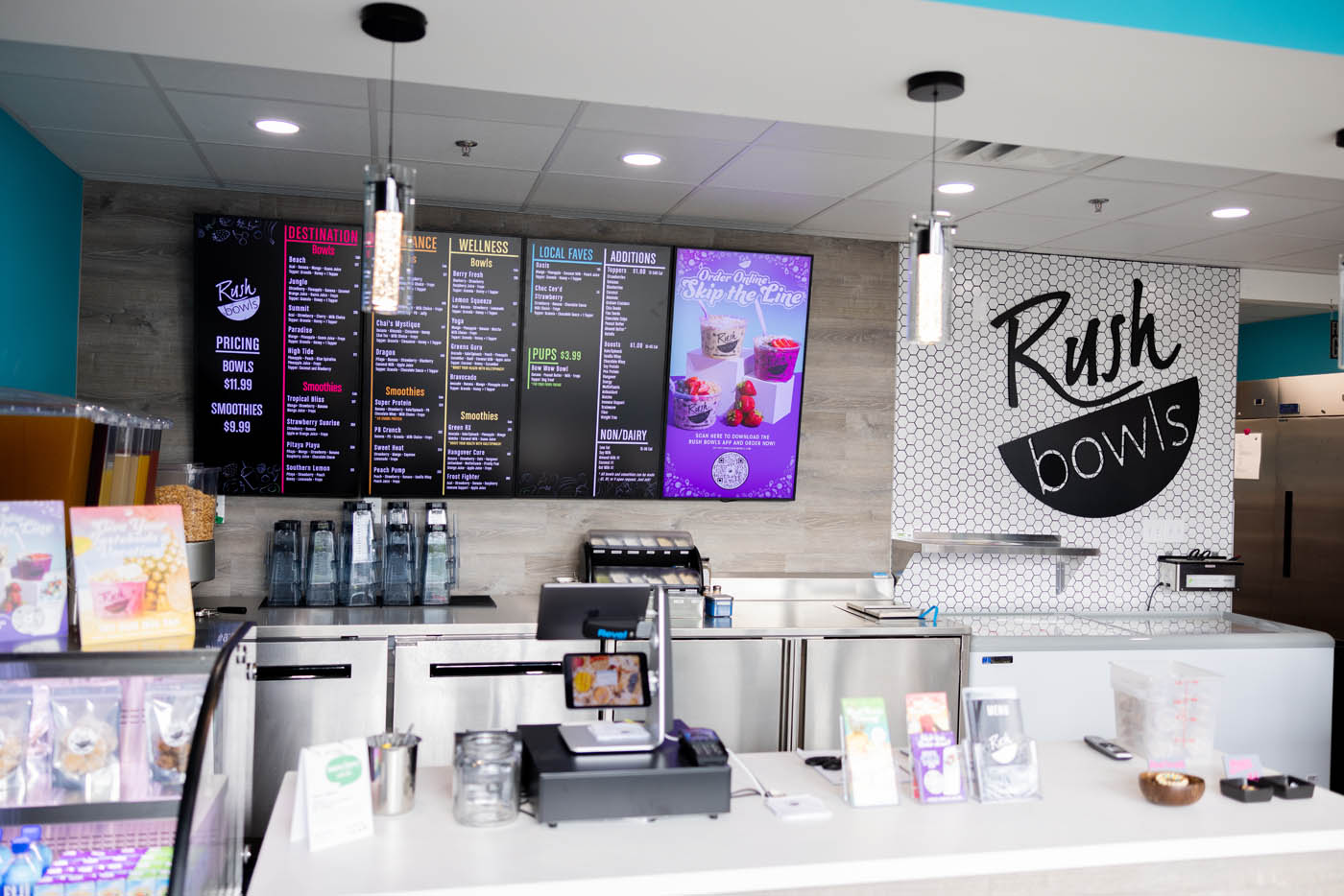 The inside of a Rush Bowls location - joing Rush Bowls's franchising team to take advantage of our revolutionary franchise technology!