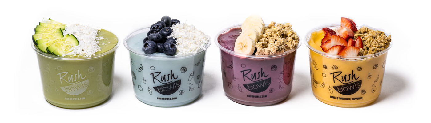 Four Rush Bowls acai bowls.