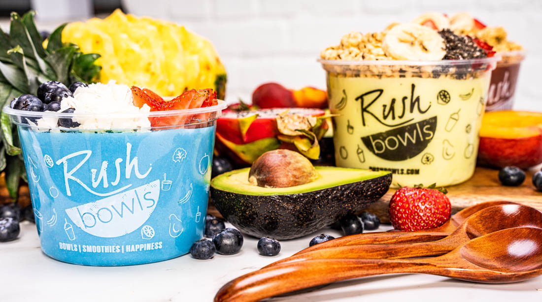 Delicious smoothie bowls and fruit that is used to make Rush Bowls amazing meals