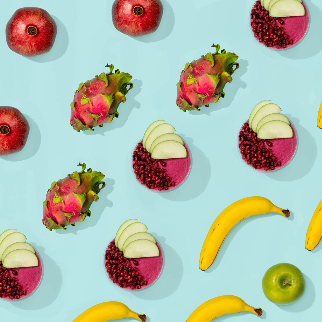 Nicely arranged dragon fruit, bananas, and acai bowls made by Rush Bowls and devlivered by our acai bowl catering in Sandy Springs, GA team.