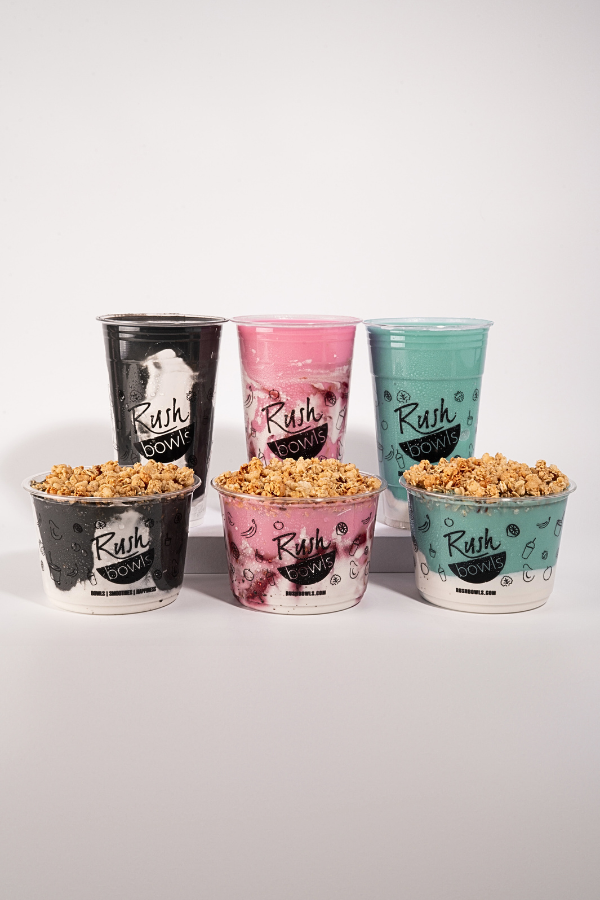 An image of Rush Bowls's limited line of A-List smoothie blends and smoothie bowls - visit a store today!