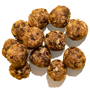 Our crunchy banana bits with peanut butter, honey and chocolate chips. 