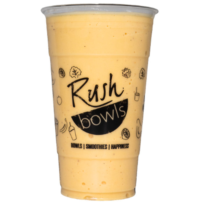 Our light cream orange smoothie with peach, strawberry, banana, and vanilla flavoring. 