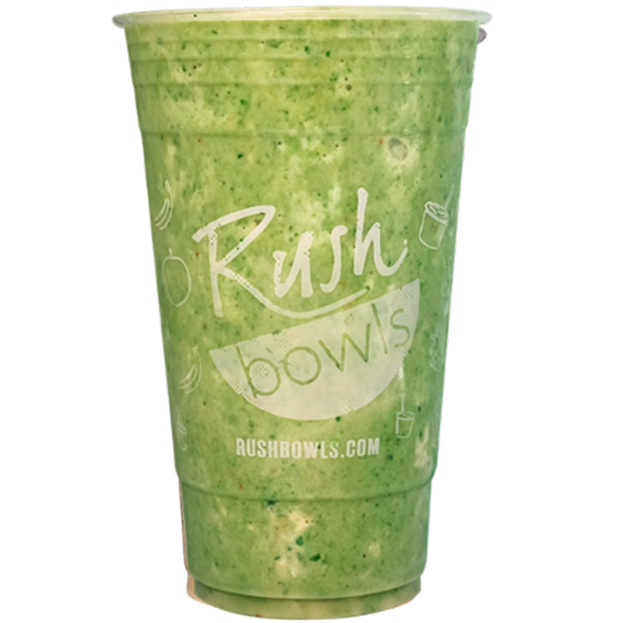 A green Rush Bowls smoothie packed with large amounts of protein. 