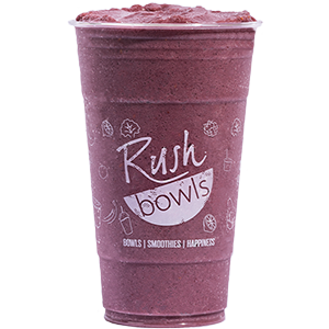 A purple smoothie with graonal, peanut butter, and banana flavoring. 