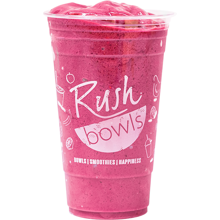 Our dark pink immune boosting smoothie with acai, strawberry, and raspberry flavoring. 