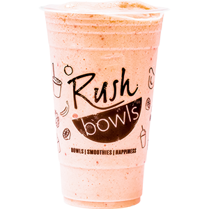 Rush Bowls' pink strawberry and banana flavored froyo smoothie. 