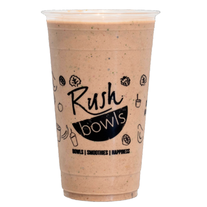 A green Rush Bowls smoothie packed with large amounts of protein. 