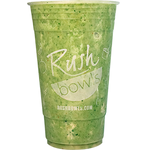 A green Rush Bowls smoothie packed with large amounts of protein. 