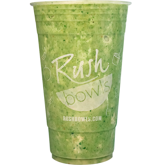 A green Rush Bowls smoothie packed with large amounts of protein. 